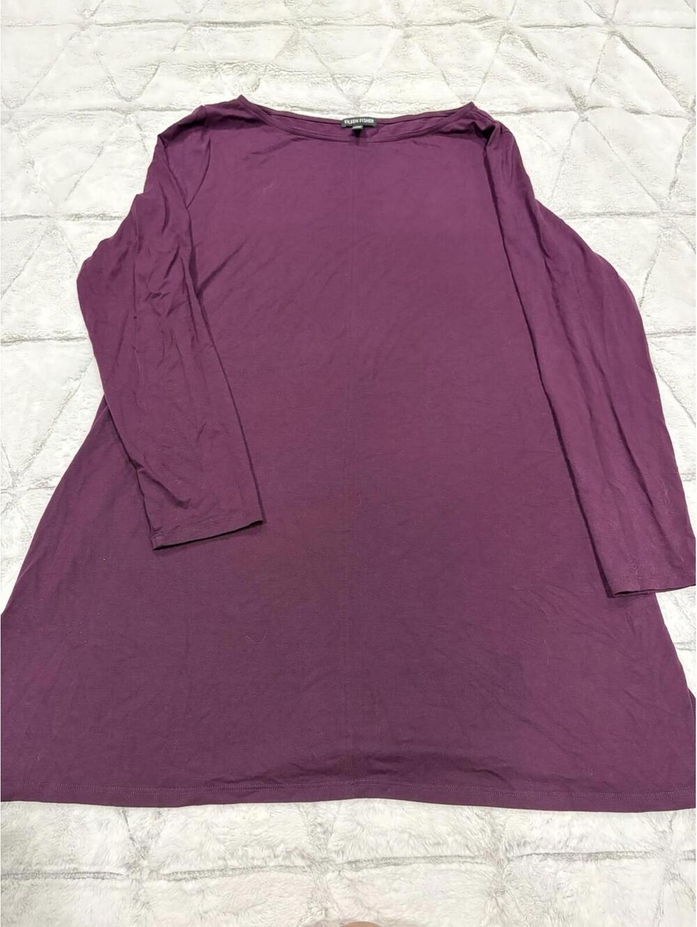 Eileen Fisher Purple Long Sleeve Tunic Top Women XL Viscose Spandex - Picture 1 of 6